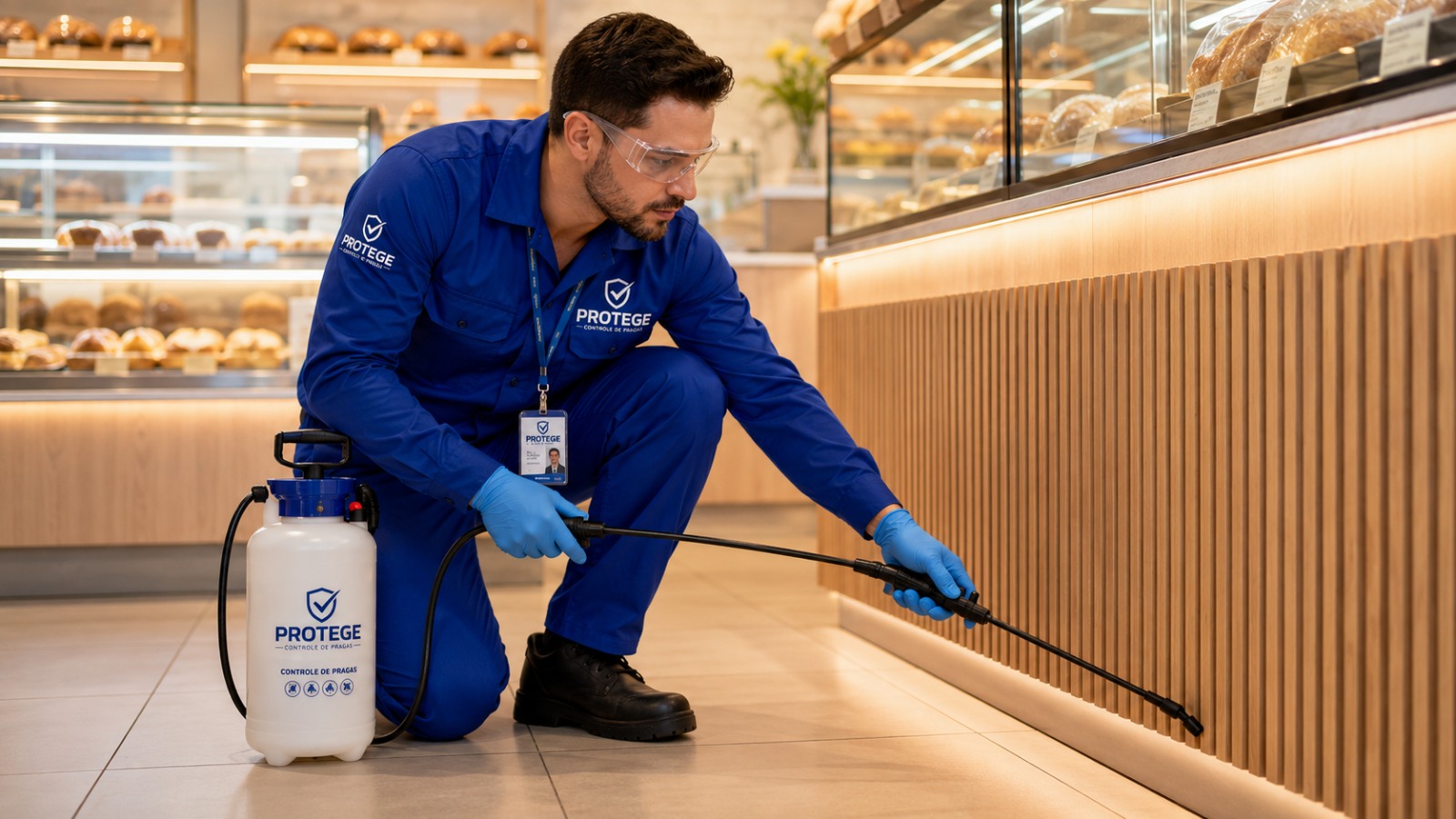 Técnico da PROTEGE realizando inspeção e controle comercial